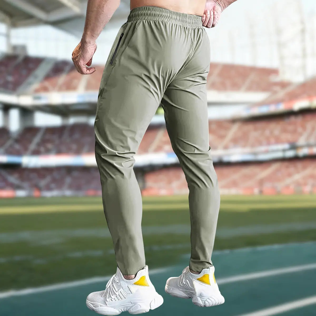 Men'S 4-Piece Ice Nylon Quick-Dry Mid Waist Elastic Fitted Cut Long Pants with Hidden Zipper, Casual Sports Pants for Casual Wear, Outdoor Activities
