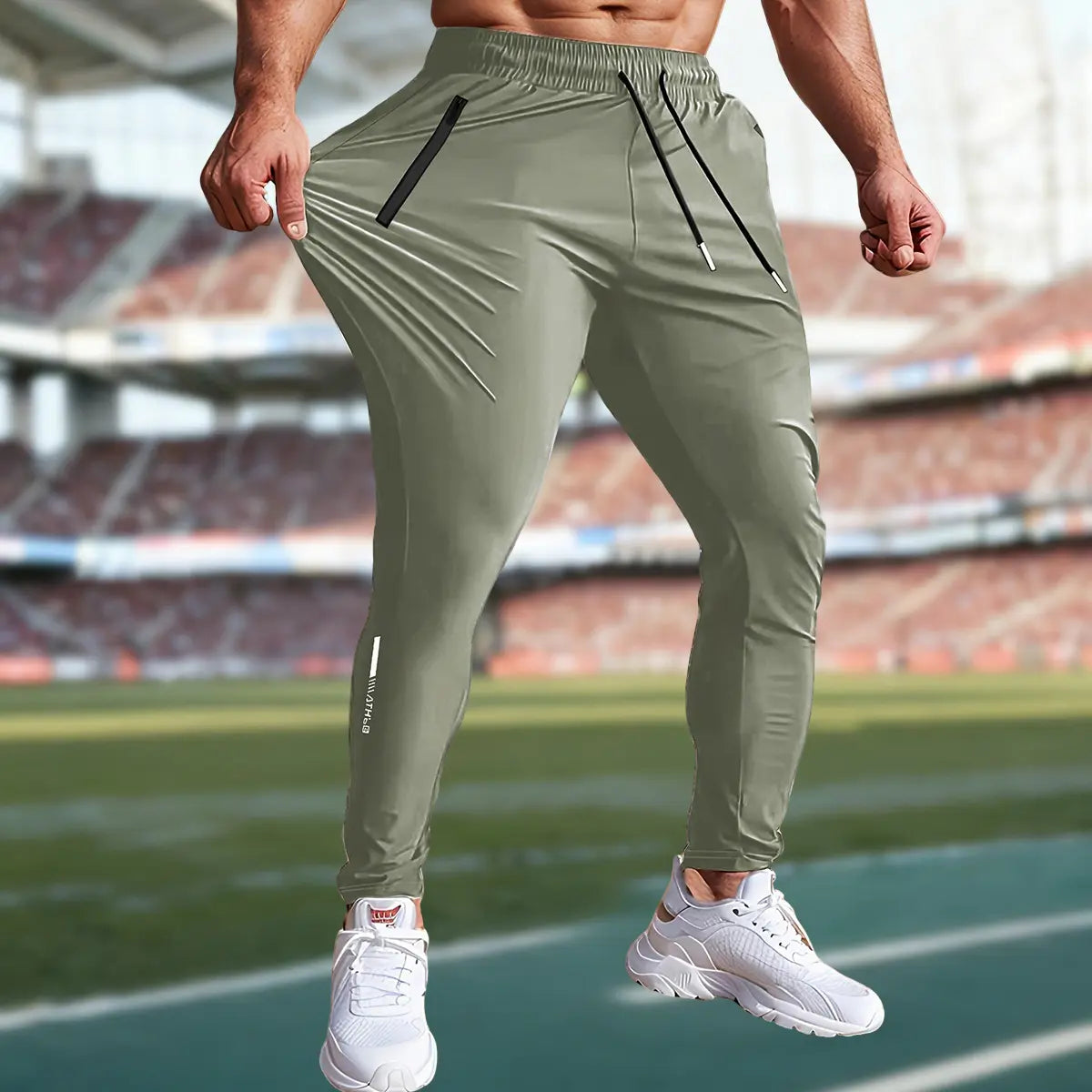 Men'S 4-Piece Ice Nylon Quick-Dry Mid Waist Elastic Fitted Cut Long Pants with Hidden Zipper, Casual Sports Pants for Casual Wear, Outdoor Activities